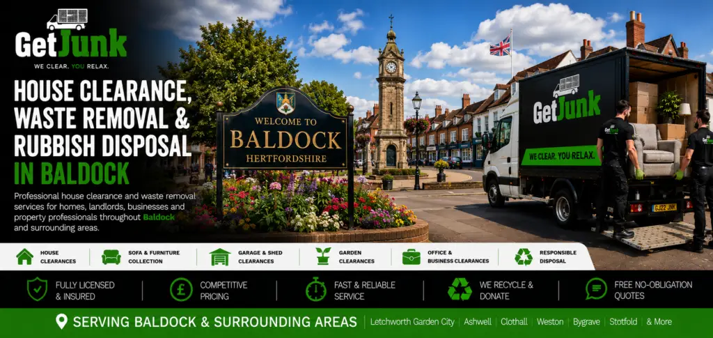 House clearance, waste removal and rubbish disposal services in Baldock by Get Junk