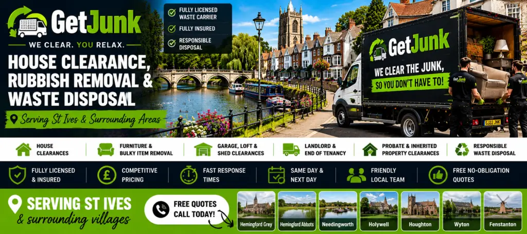Get Junk house clearance, rubbish removal and waste disposal services in St Ives